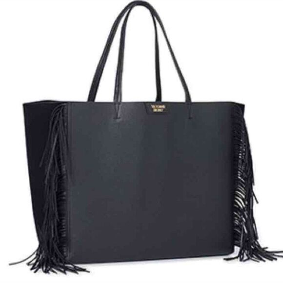 Victoria's Secret Handbags - Victoria's Secret Black Tote with Fringe Details